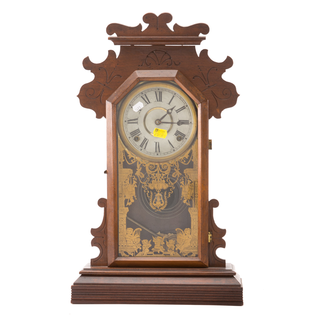 Appraisal: Victorian walnut and glass kitchen clock mid- th century in