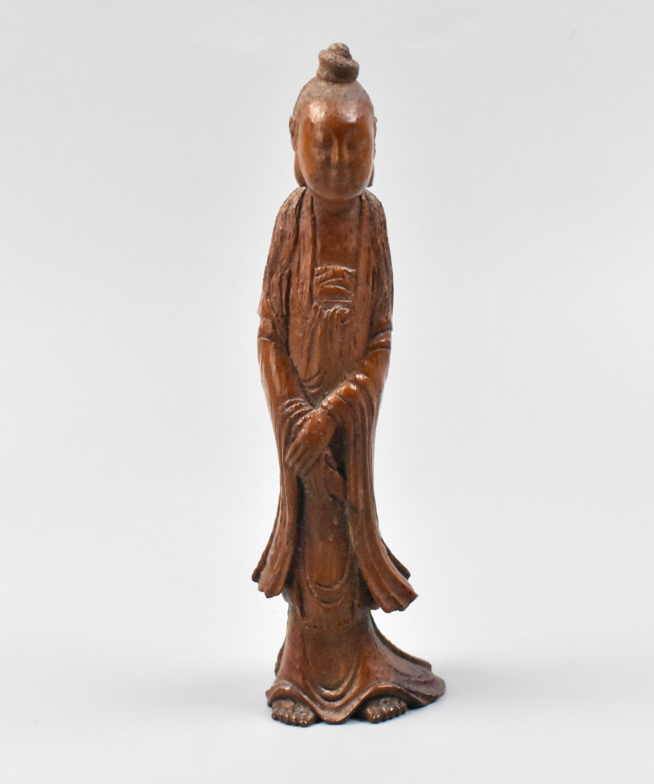 Appraisal: Chinese bamboo carved Guanyin dated to Qing Dynasty narrow shape