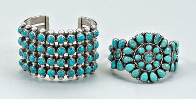 Appraisal: Two Navajo turquoise bracelets both signed child's clusters of turquoise