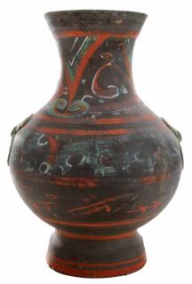 Appraisal: Western Han Style Chalk Funerary Jar Chinese boldly painted in