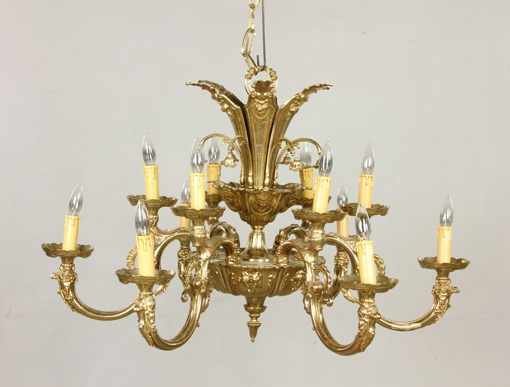 Appraisal: - Antique Brass Chandelier Antique chandelier brass Provenance From a