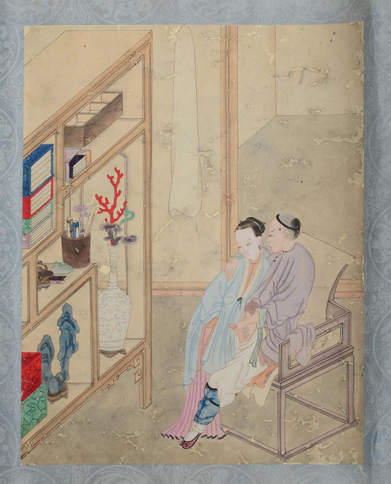 Appraisal: CHINESE SCHOOL LATE TH C EROTIC HAND SCROLL With ten