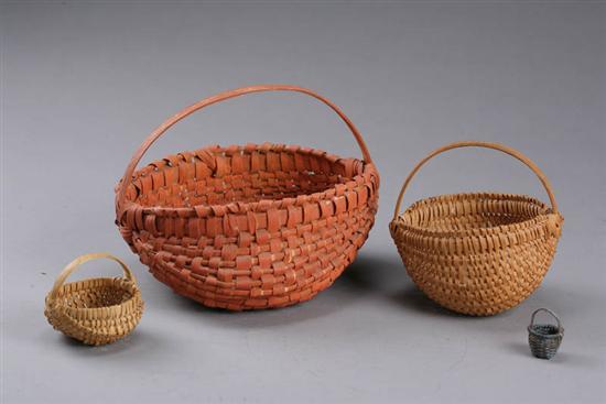 Appraisal: FOUR SMALL BASKETS American late th-early th century woven splint