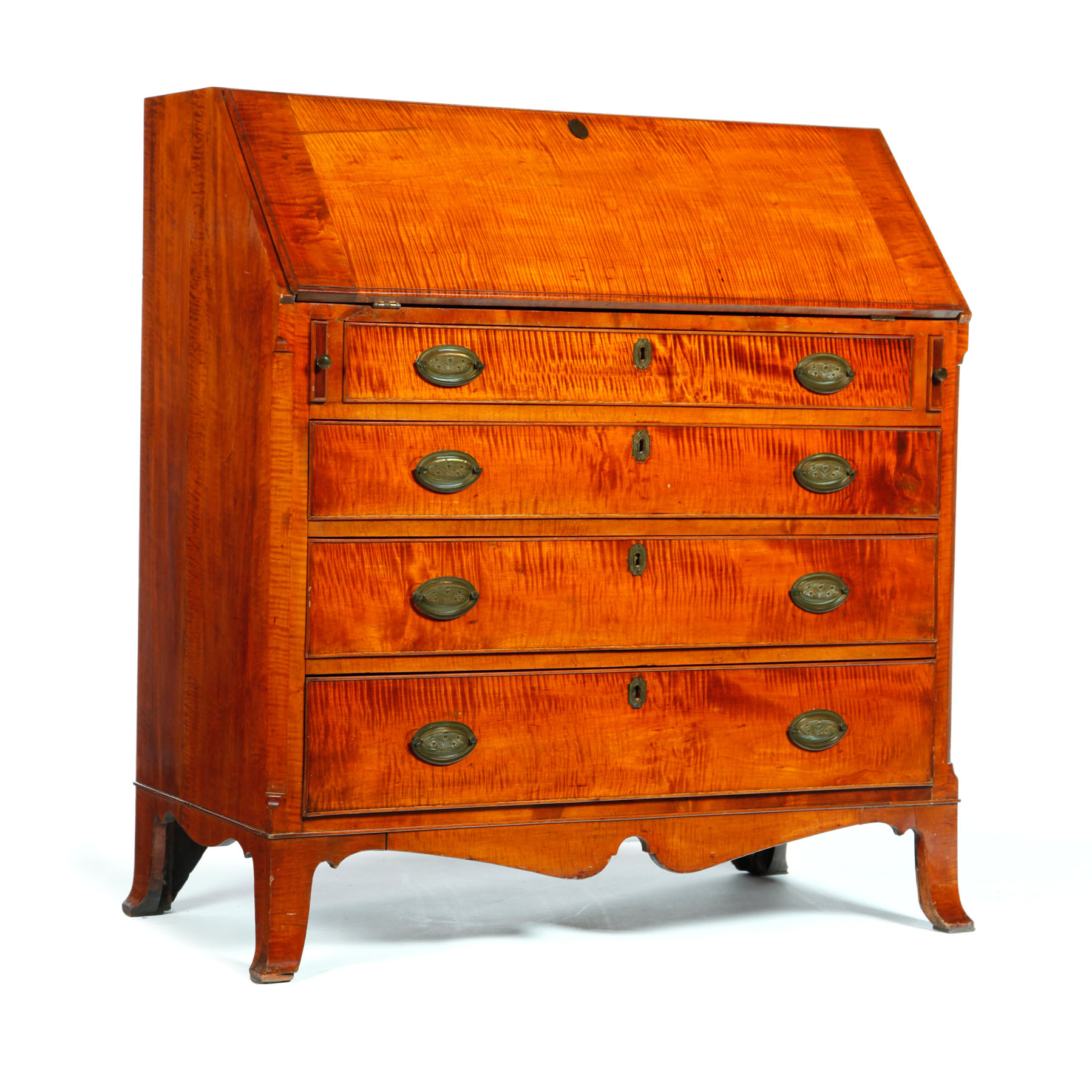 Appraisal: HEPPLEWHITE SLANT-FRONT DESK American early th century curly maple and