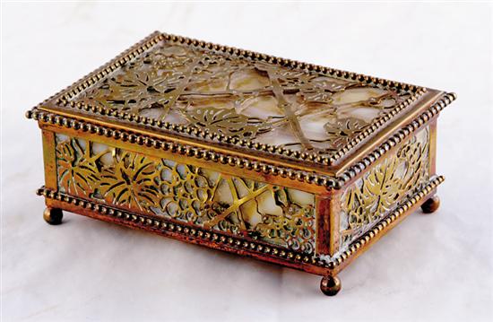 Appraisal: Tiffany Studios bronze and glass box circa slag glass and