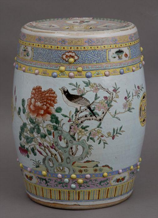 Appraisal: CHINESE FAMILLE ROSE PORCELAIN BARREL-FORM STOOL The pink-ground top with