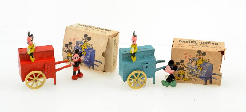 Appraisal: X MICKEY AND MINNIE'S BARREL-ORGANS INCLUDING ONE BLUE MISSING MICKEY