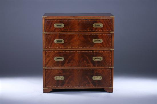 Appraisal: ENGLISH INLAID MAHOGANY CAMPAIGN STYLE BUTLER'S CHEST early th Century