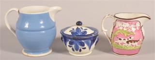 Appraisal: Three Various Pieces of China Mocha blue band pitcher soft