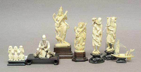 Appraisal: A group of Asian carved ivories Including two Indian female