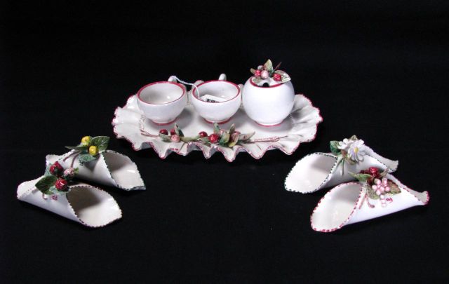 Appraisal: Italian Artist Signed Porcelain Tea Set includes four napkin holders