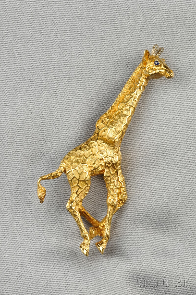 Appraisal: kt Gold Giraffe Brooch Tiffany Co c set with sapphire