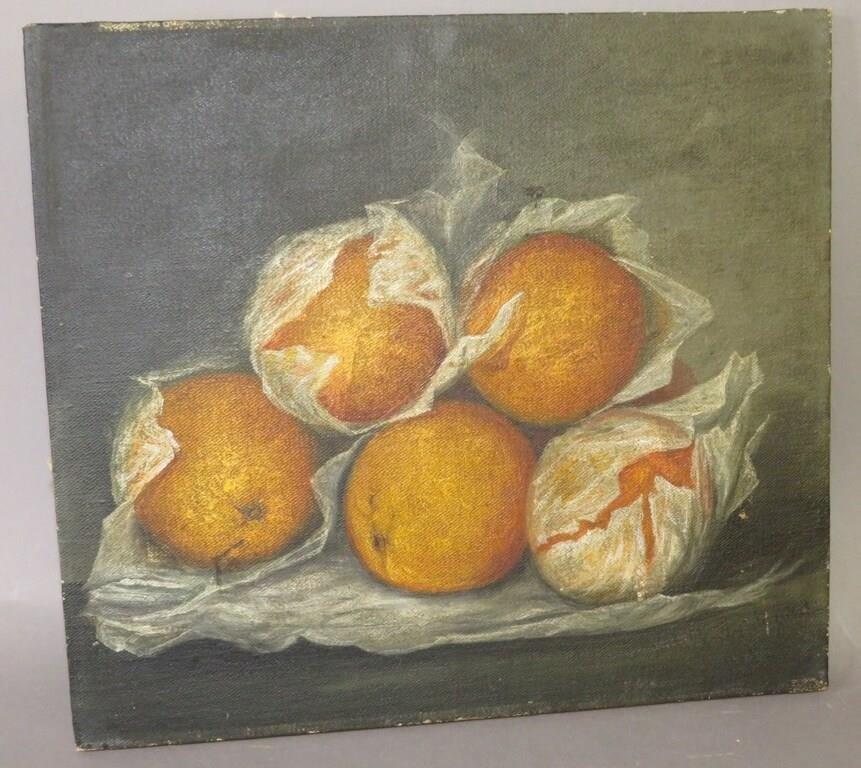 Appraisal: OIL ON CANVAS STILL LIFEca of oranges wrapped in paper