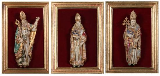 Appraisal: THREE POLYCHROME-GLAZED TERRACOTTA FIGURES OF SAINTS BY PROF EUGENIO PATTARINO