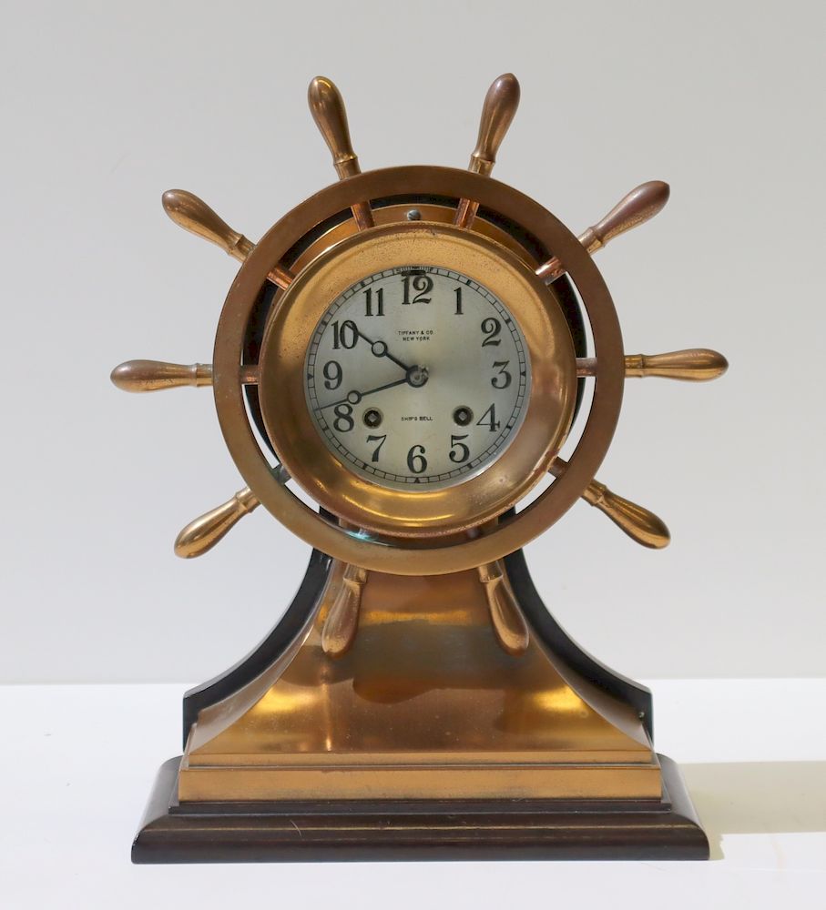 Appraisal: Tiffany And Co New York Brass Ships Wheel Clock From