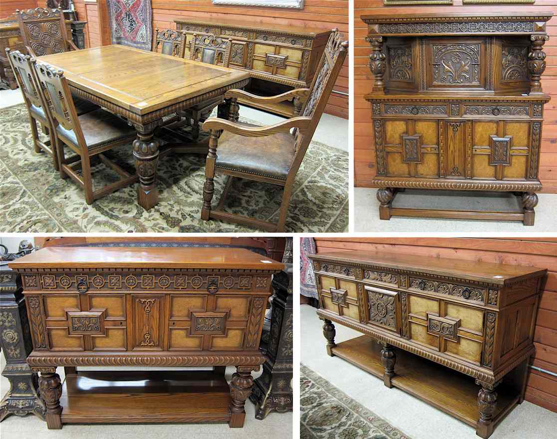 Appraisal: TEN-PIECE CARVED OAK DINING FURNITURE SET Grand Rapids Chair Co