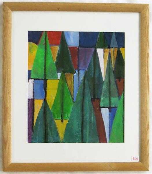 Appraisal: JANET LOUVAU HOLT COLLAGE Oregon st century Triangle Trees Image