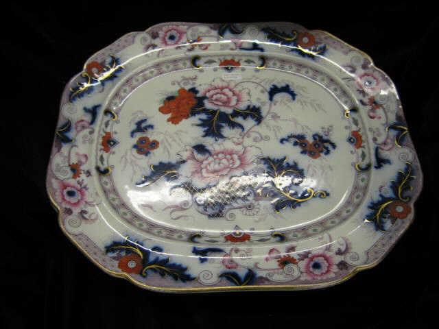 Appraisal: Flow Blue Ironstone Large Platter by Cauldon polychrome floral gold