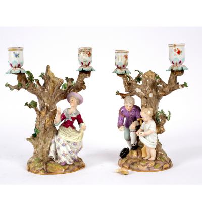 Appraisal: A pair of Meissen porcelain candlestick groups circa modelled as