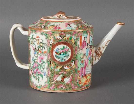 Appraisal: Chinese Export Rose Medallion porcelain drum-form teapot fourth quarter- th