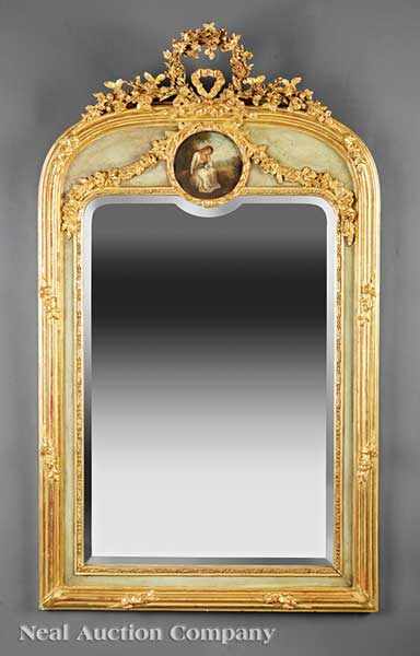 Appraisal: A French Carved and Giltwood Trumeau Mirror late th c