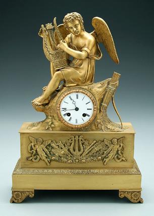 Appraisal: Bronze dore French Empire shelf clock pediment with full figure