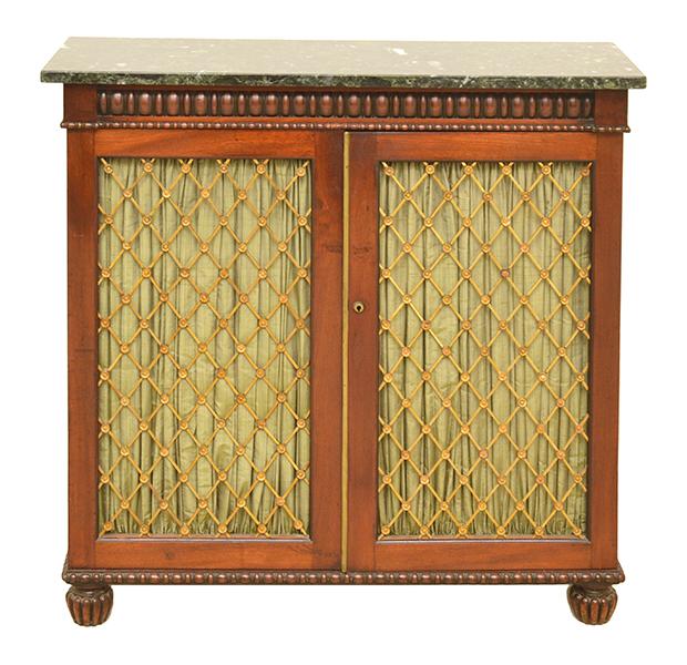 Appraisal: A REGENCY MAHOGANY SIDE CABINET with a verde marble top