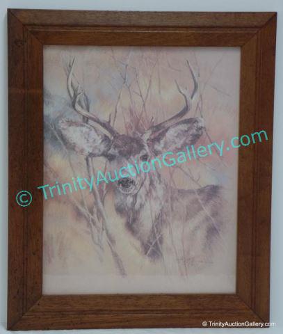 Appraisal: K Maroon Print Whitetail Buck in Woods With copyright signature