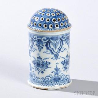 Appraisal: Delft Sugar Caster th century cylindrical body with pierced domed