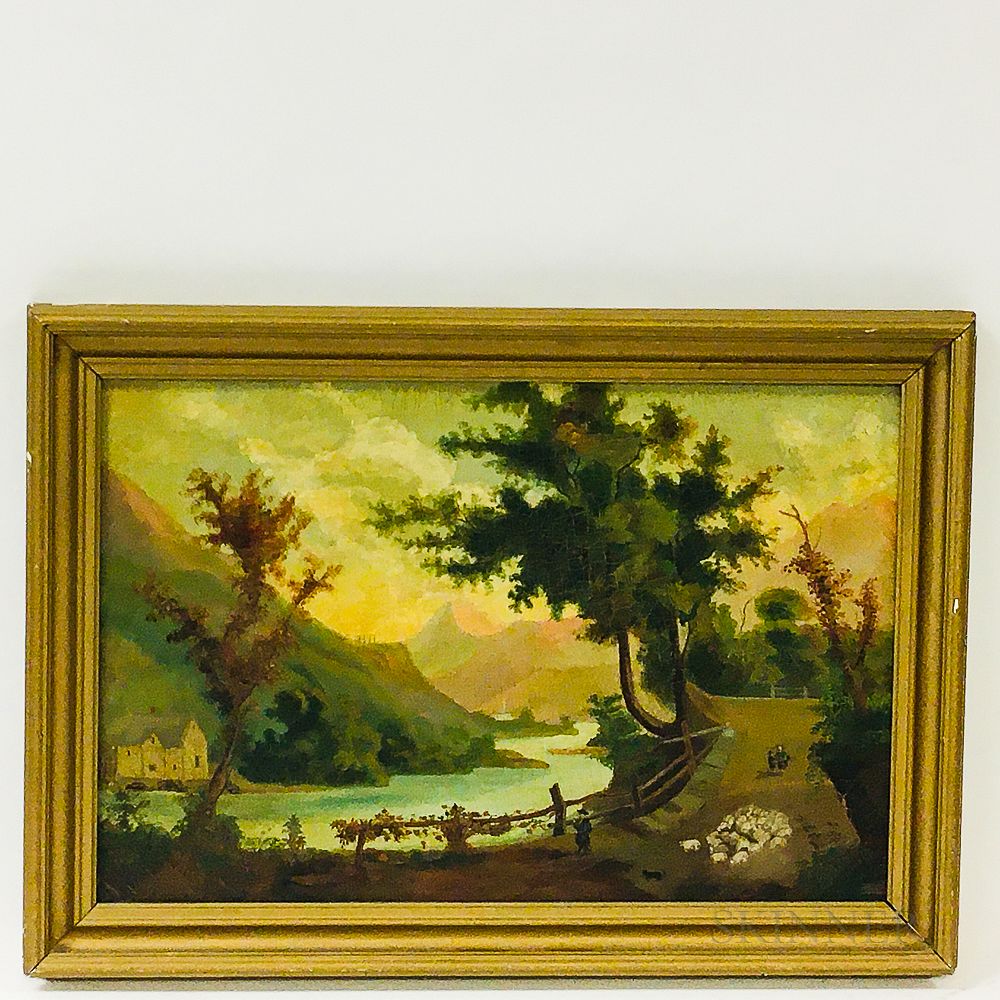 Appraisal: American School th Century Mountainside River Scene American School th