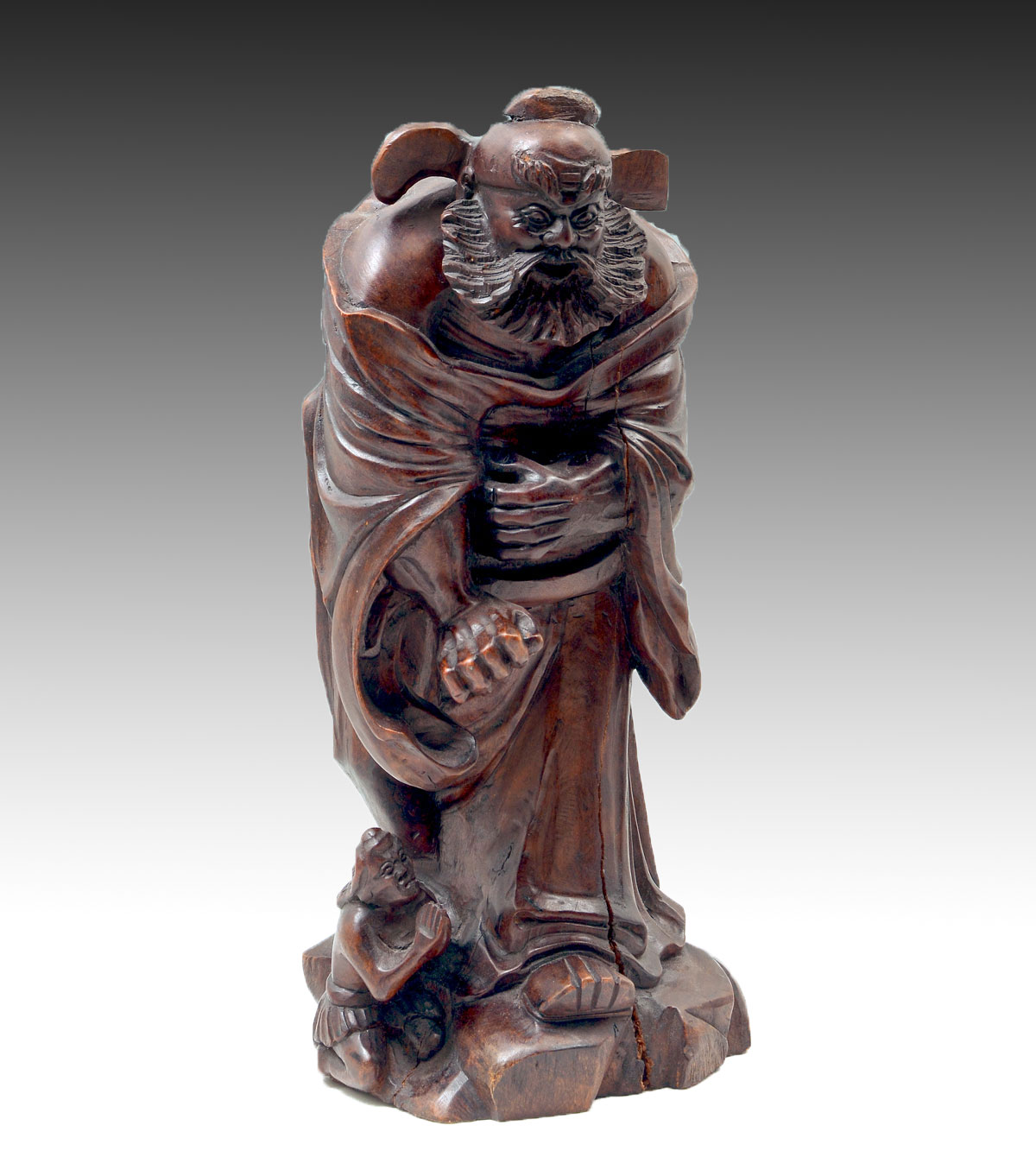 Appraisal: CHINESE CARVED GUAN YU SCULPTURE Large carved Chinese sculpture of