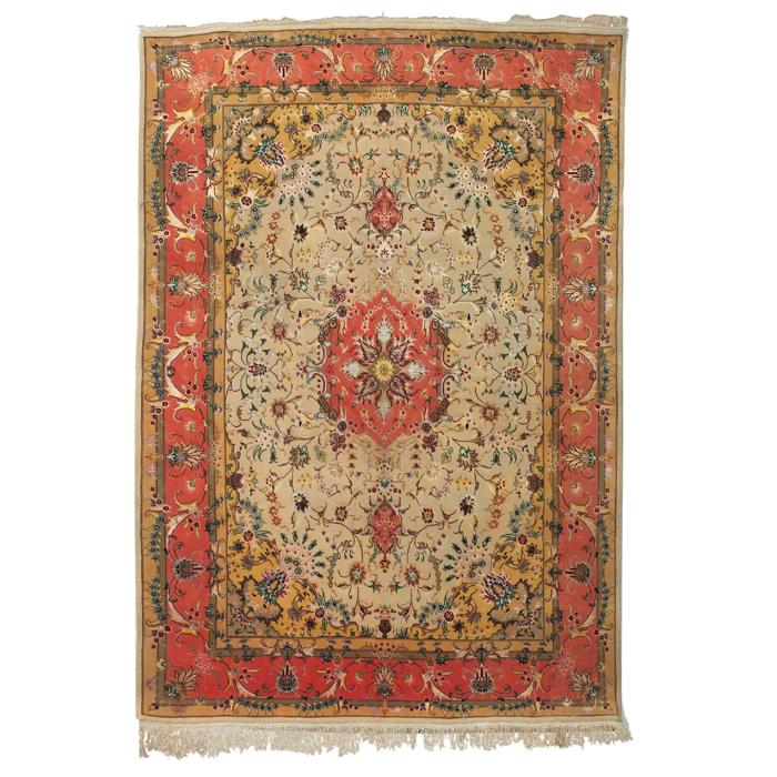 Appraisal: Persian Tabriz rug c floral design with silk minor wear