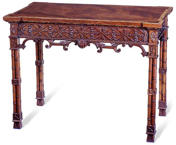 Appraisal: A Chinese Chippendale style mahogany and giltwood silver table The