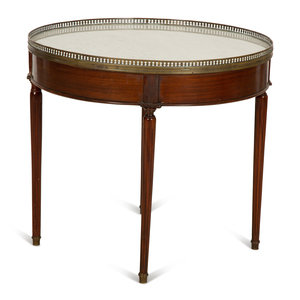 Appraisal: A Louis XVI Style Mahogany Marble-Top Bouillotte Table Late th