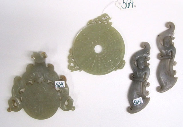 Appraisal: FOUR PIECES CHINESE CARVED JADE Includes the Pi x two