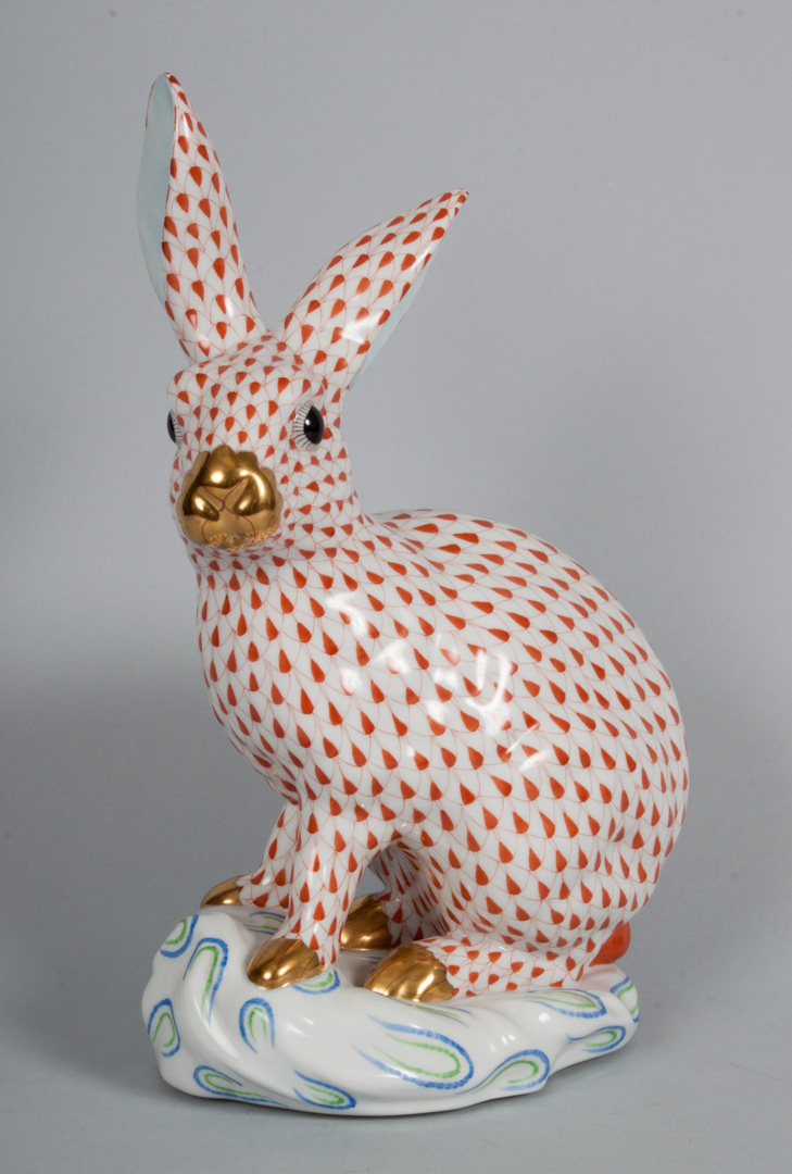 Appraisal: Large Herend porcelain rabbit in the Rust Fishnet pattern modeled