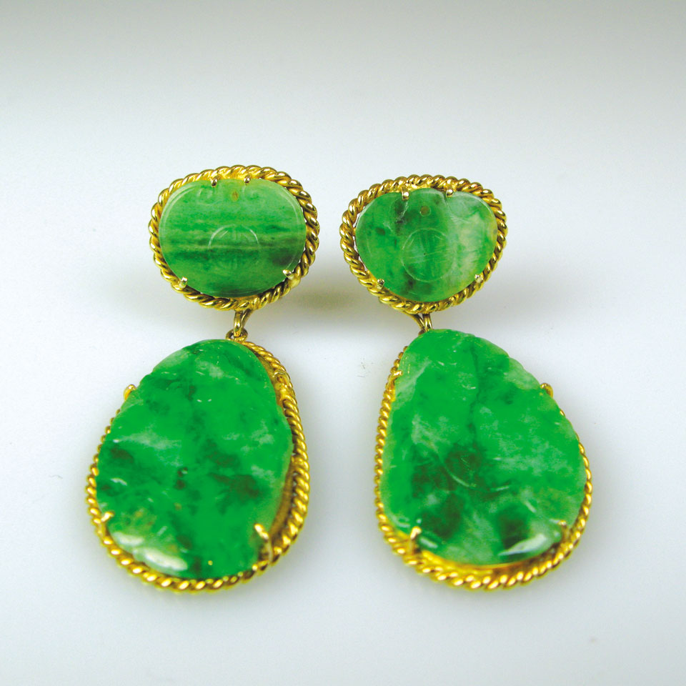 Appraisal: Pair of k yellow gold clip and stud-back drop earrings