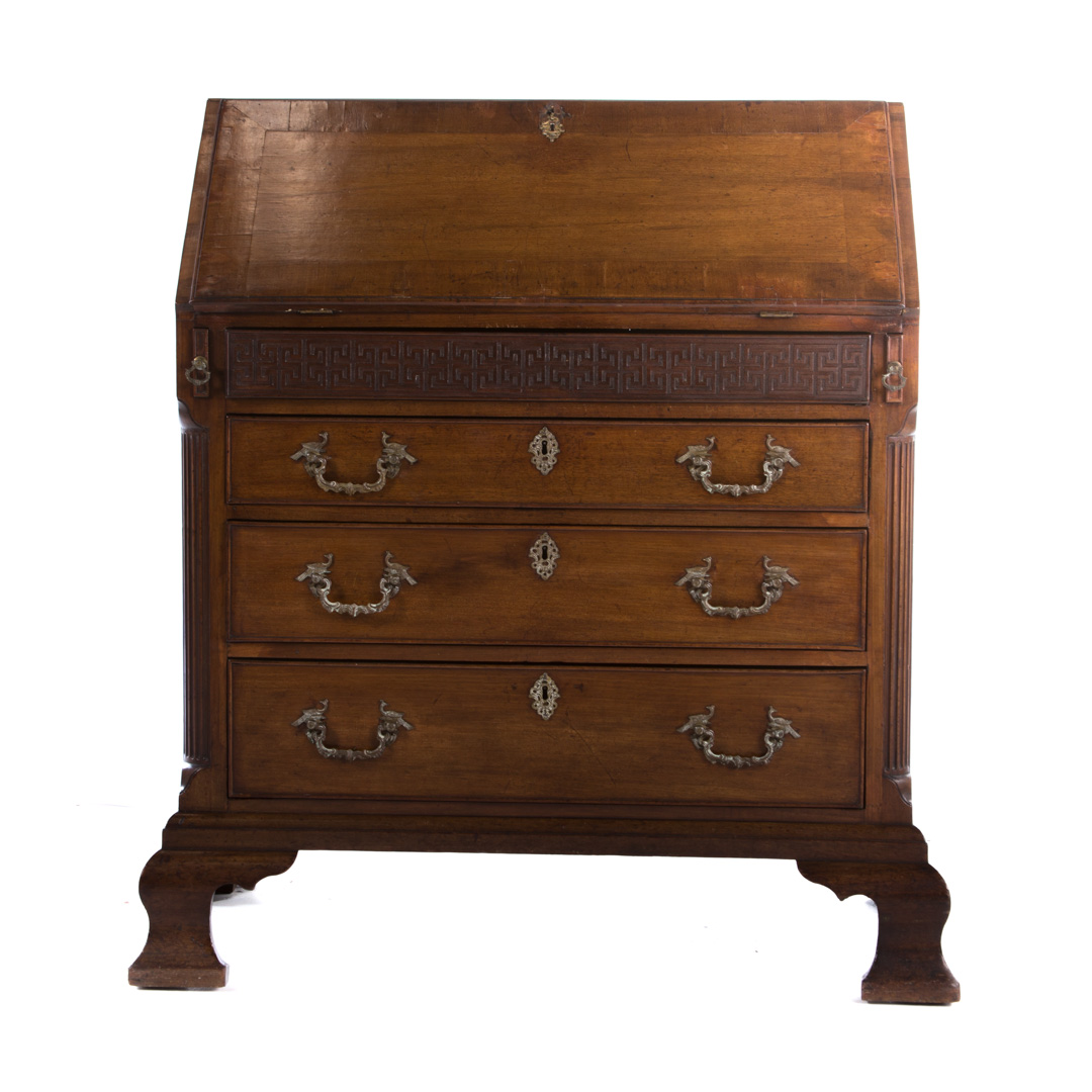 Appraisal: Chinese Chippendale style walnut fall-front desk th century flat top