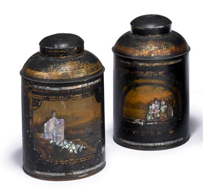 Appraisal: Pair of English toleware cannisters first half th century Each