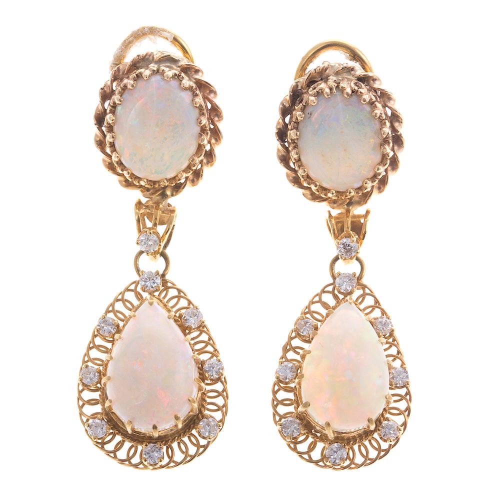 Appraisal: A Pair of Opal Diamond Dangle Earrings in K K