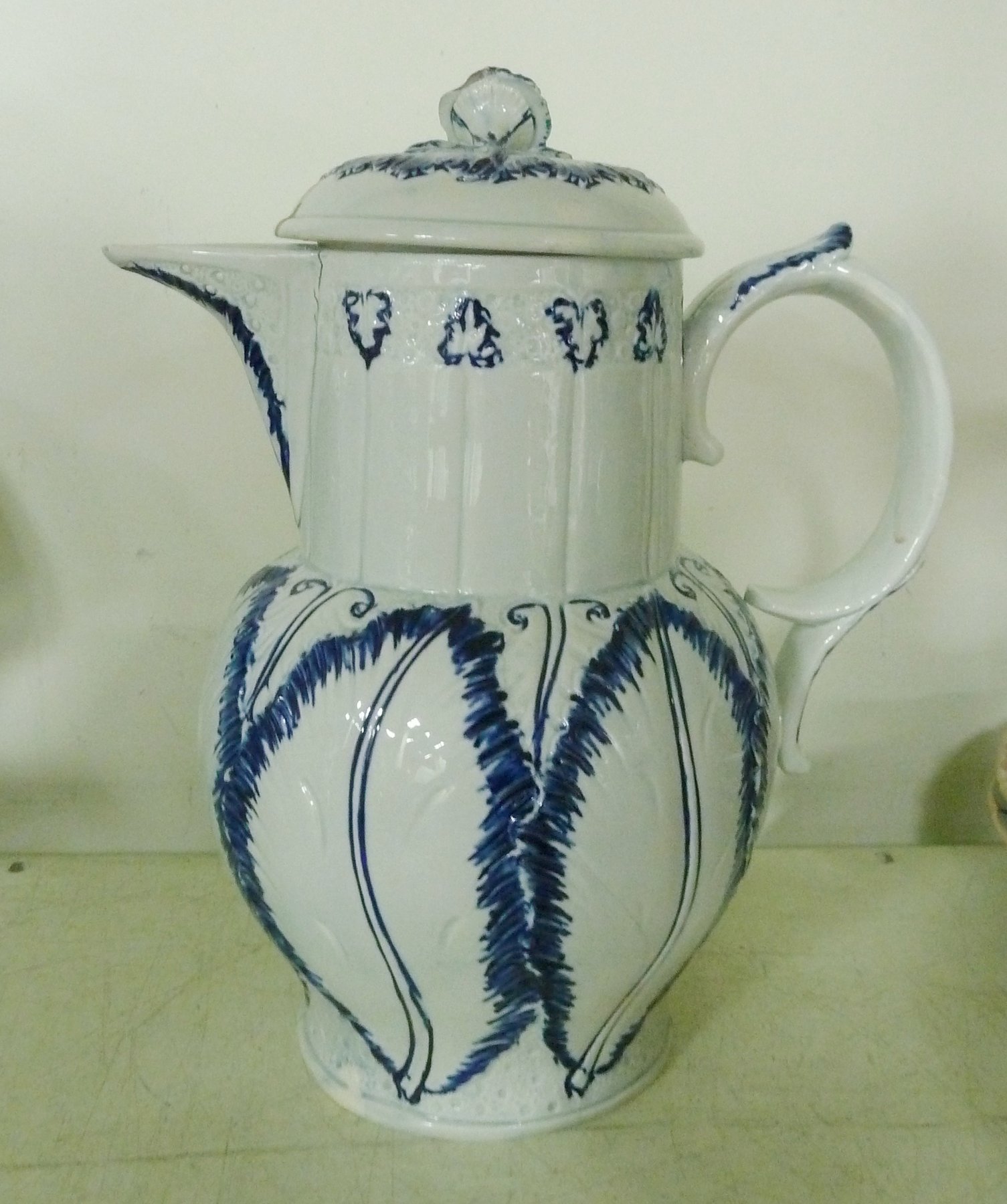 Appraisal: A pearlware pottery leaf moulded jug and cover cm high