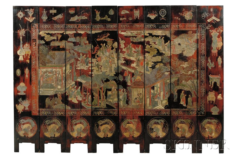 Appraisal: Coromandel Screen China th century K'ang Hsi period date polychrome