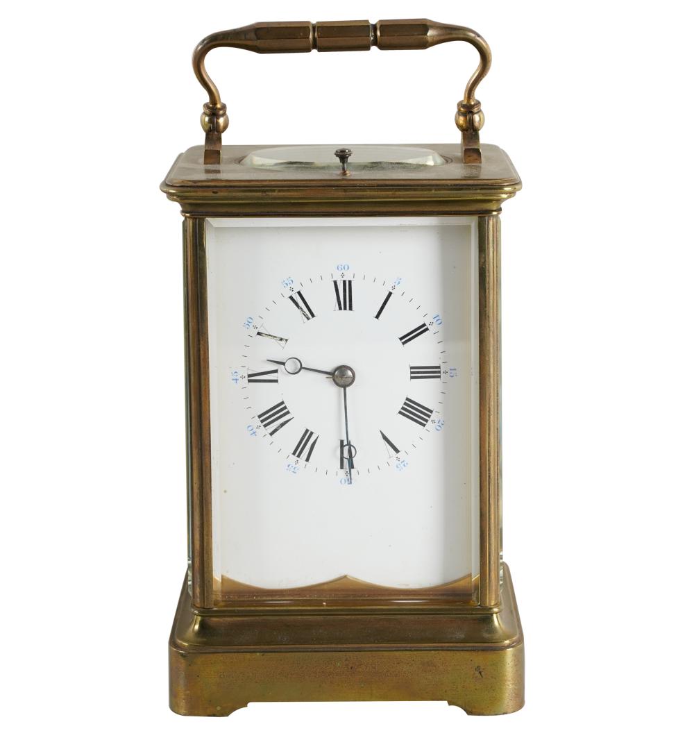 Appraisal: BRASS CARRIAGE CLOCK WITH ALARMsigned 'Hands' to movement with two