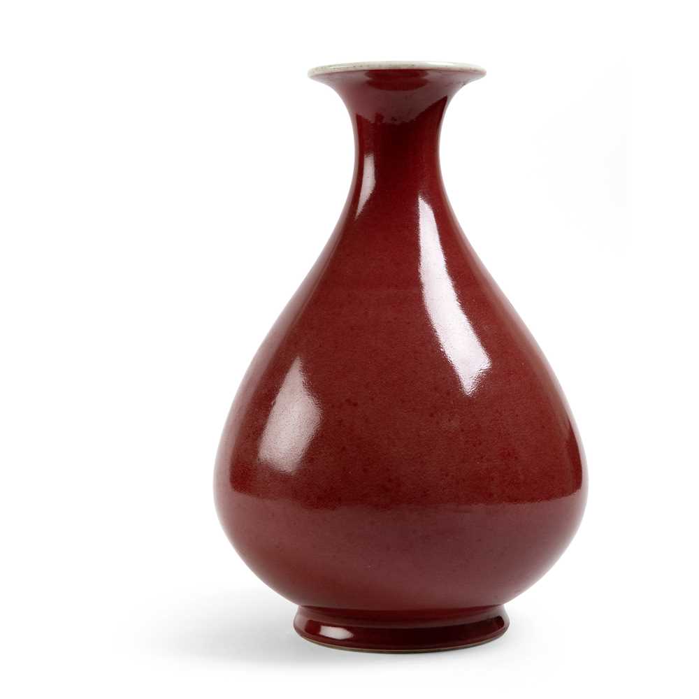 Appraisal: RED-GLAZED 'YUHUCHUN' VASE QING DYNASTY QIANLONG MARK TH- TH CENTURY