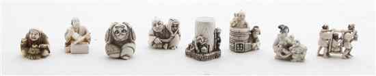 Appraisal: A Collection of Eight Carved Ivory Netsuke comprising a figure