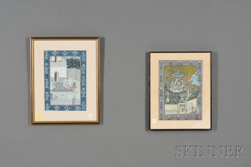 Appraisal: Four Framed Indo-Persian Gouache Paintings depicting figures in a garden