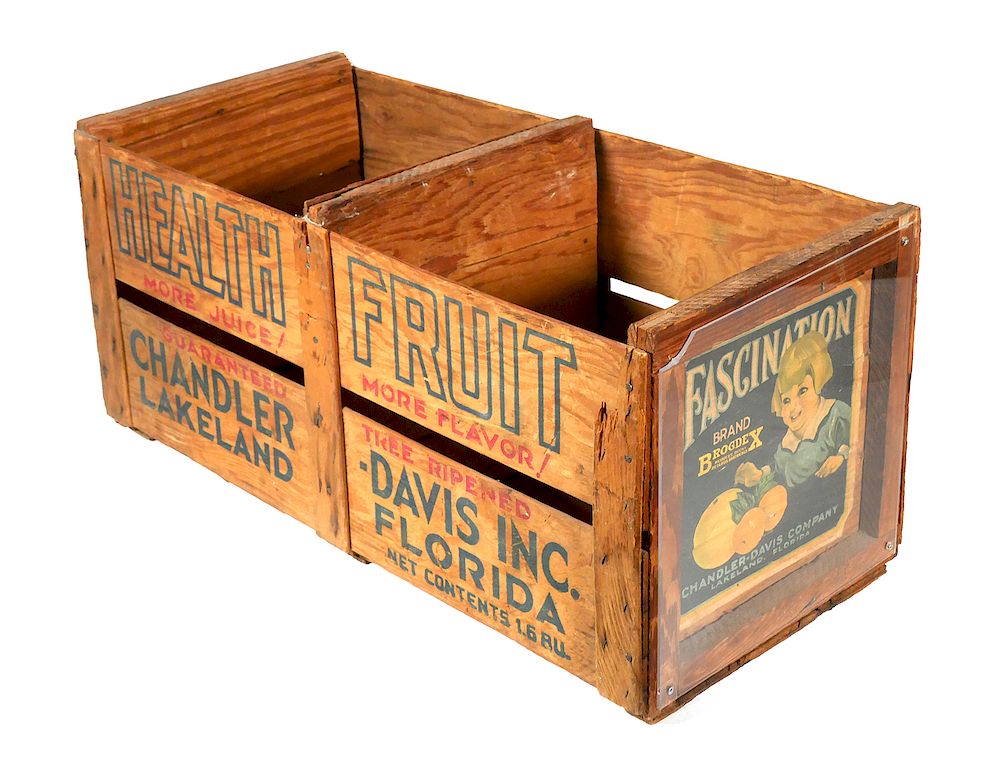 Appraisal: LAKELAND s Fruit Crate Oranges Wood fruit crate Chandler Davis