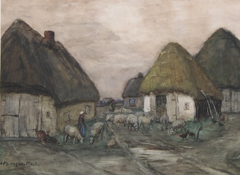 Appraisal: Sientje van Mesdag-Houton Netherlands - Village with sheep and shepherd