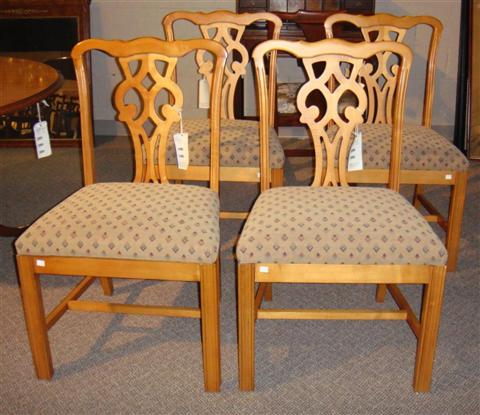 Appraisal: SET OF FOUR MAPLE CHIPPENDALE STYLE SIDE CHAIRS WITH CONTEMPORARY