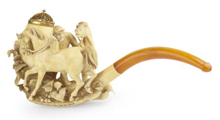 Appraisal: FINE CASED SILVER GILT MOUNTED MEERSCHAUM PIPE TH CENTURY carved